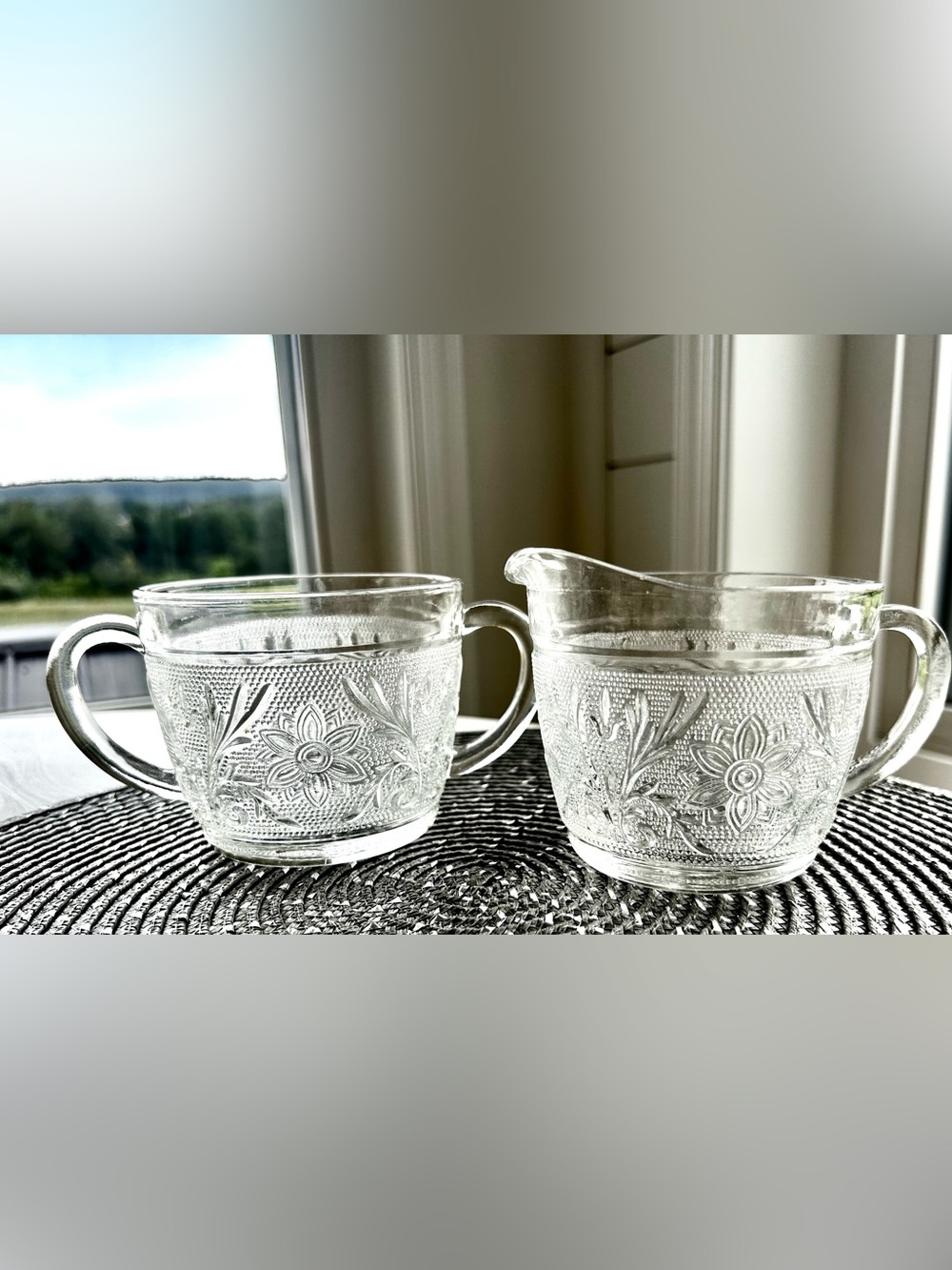 Anchor Hocking Clear Pressed Glass Creamer and Sugar Set